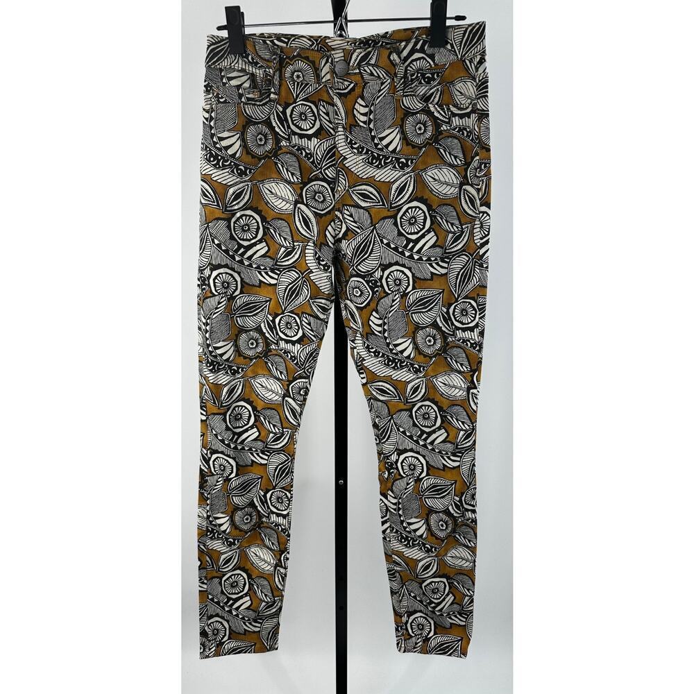Ann Taylor LOFT Skinny Pants 27/4 Brown Black Leaf Print Stretch Cotton